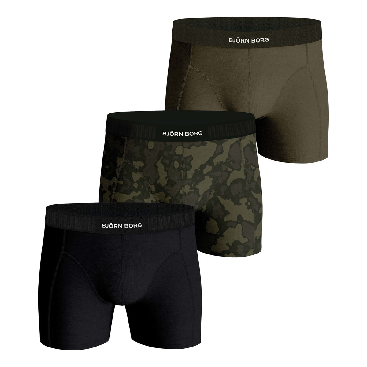 Björn Borg Premium Cotton Stretch Boxershorts 3-pack Herrar - svart, kaki Björn Borg Premium Cotton Stretch Boxershorts 3-pack Herrar - svart, kaki