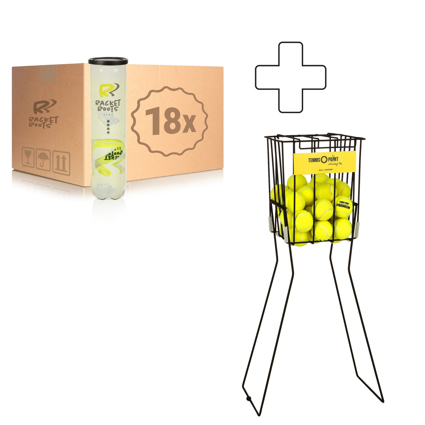 Racket Roots 18x 4-pack rör Club Tennisball Plus bollkorg Racket Roots 18x 4-pack rör Club Tennisball Plus bollkorg