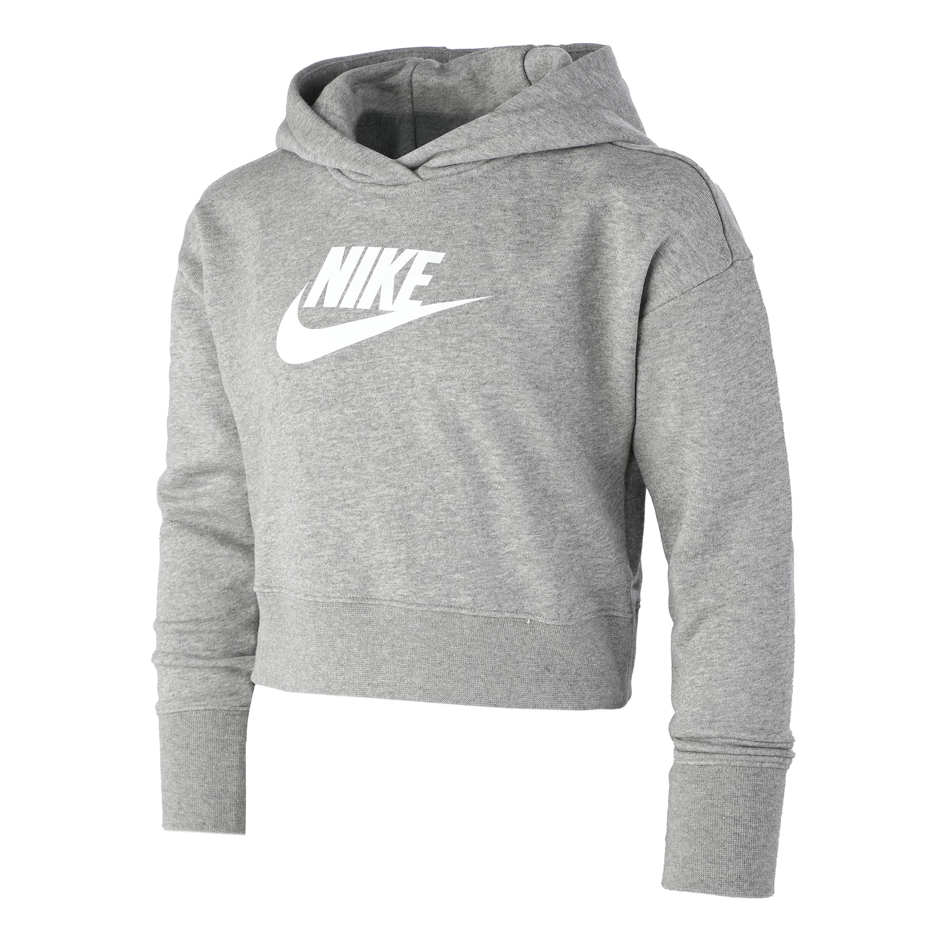 Nike French Terry Club Cropped Huvtröja Flickor - grå, vit