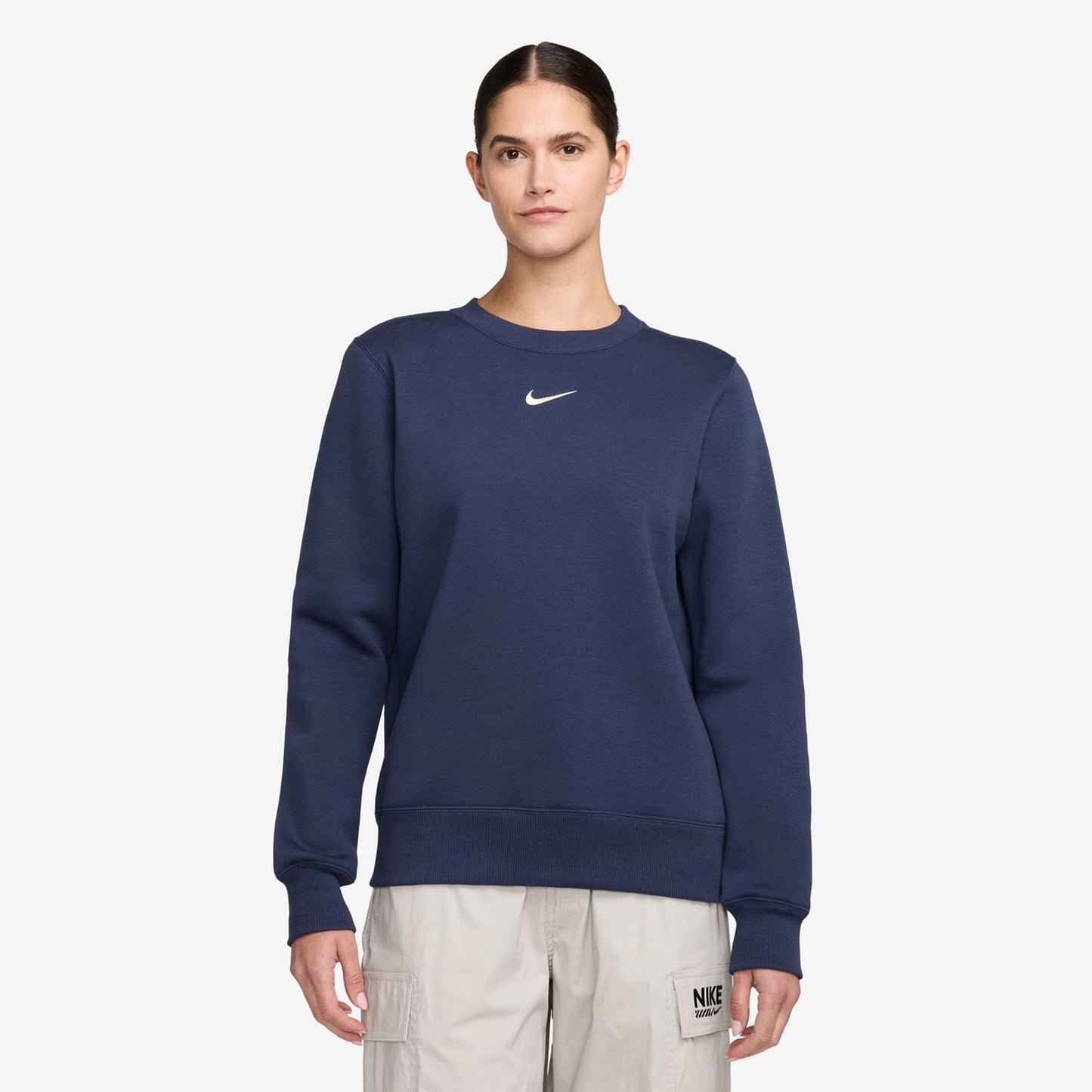Nike Phoenix Fleece Crew Tröja Damer-Mörkblå,Creme