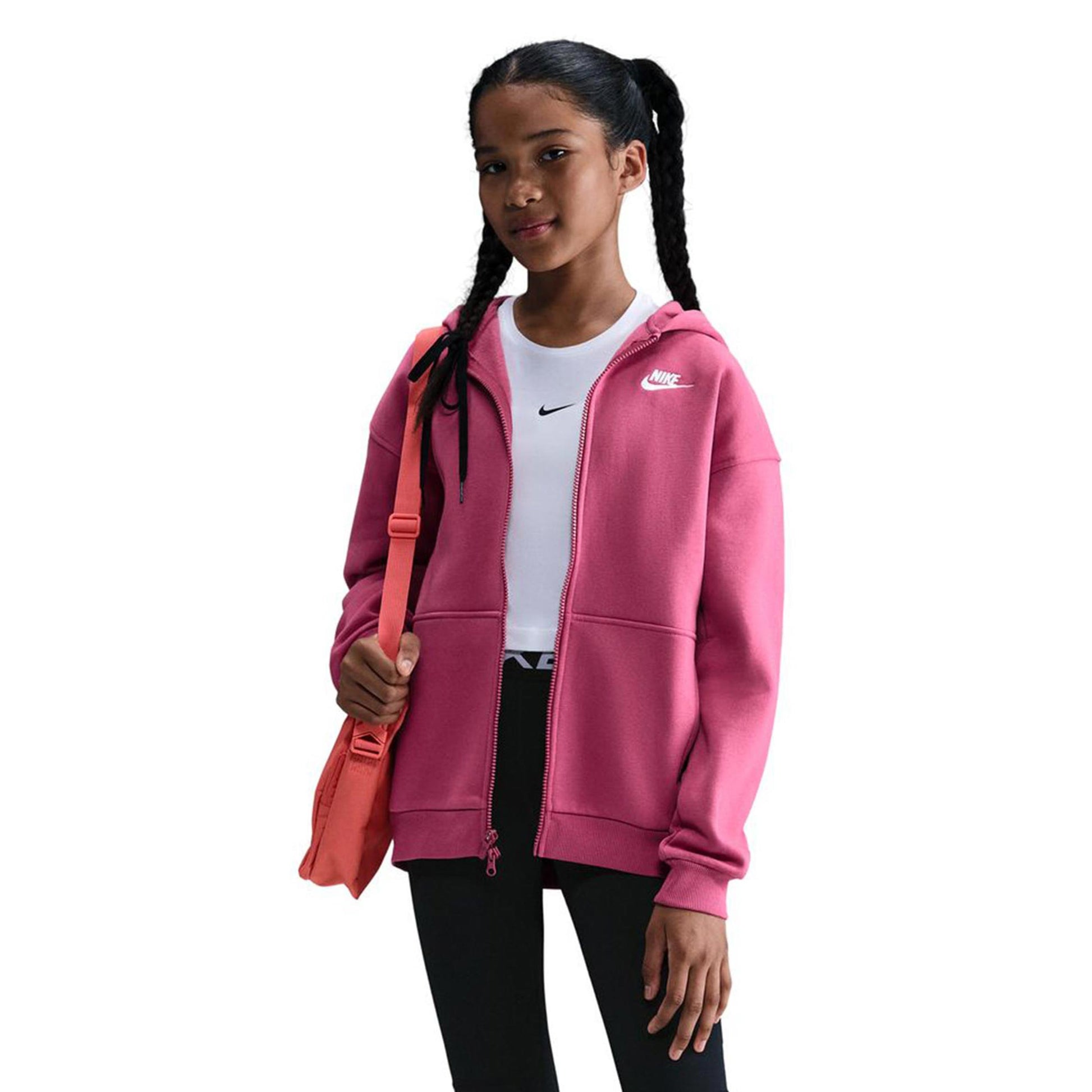Nike Club Fleece Oversized Full-Zip Sweat-jacka Flickor-Berry