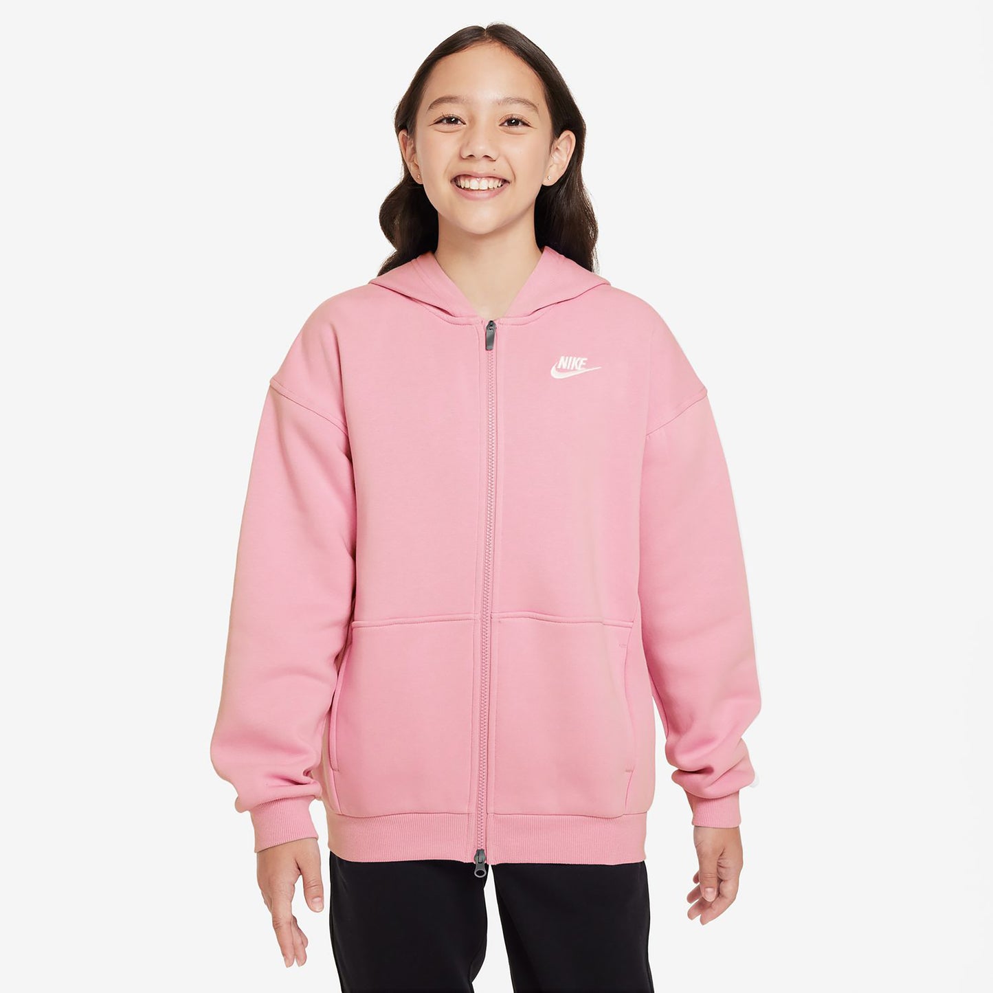 Nike Club Fleece Oversized Full-Zip Sweat-jacka Flickor-Rosa