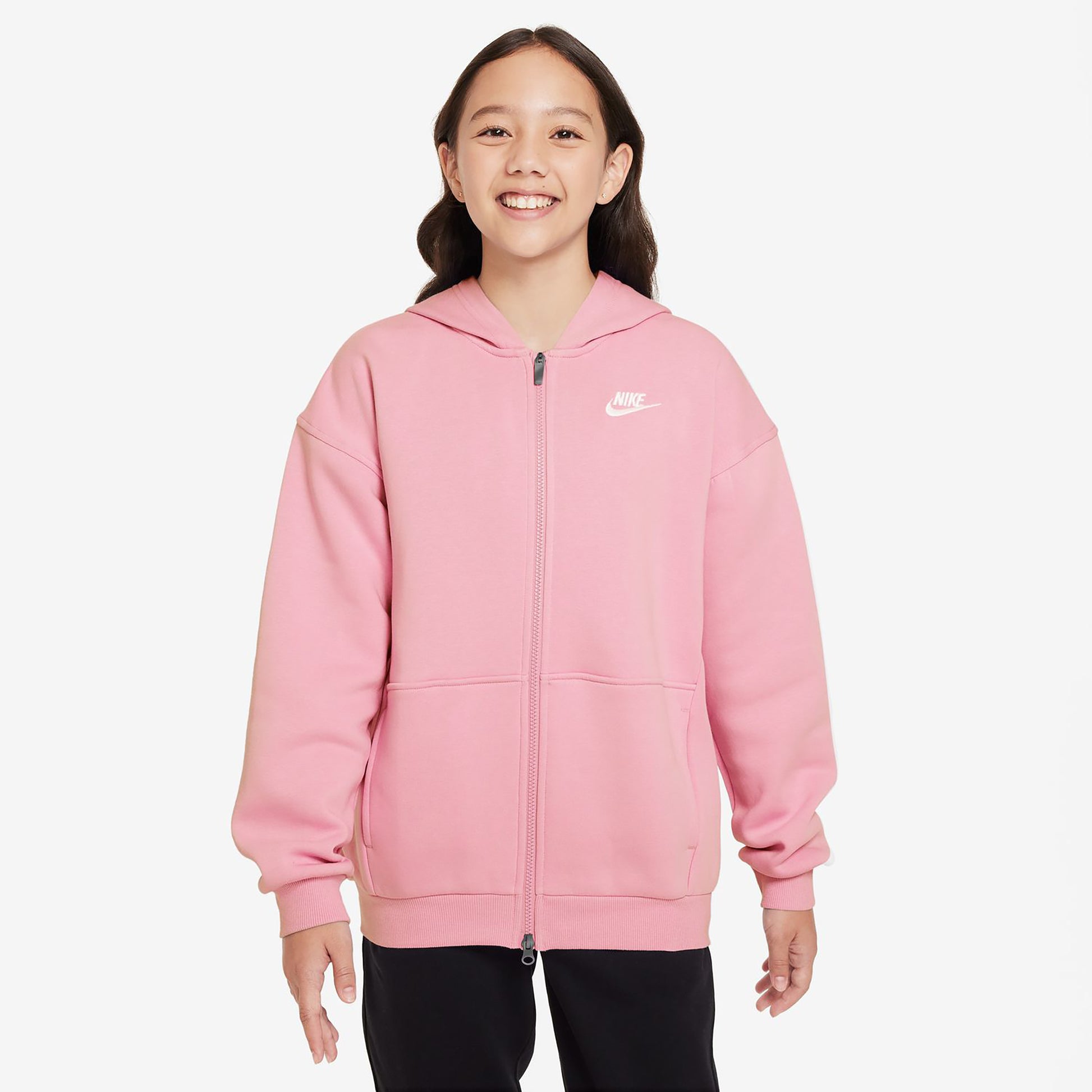 Nike Club Fleece Oversized Full-Zip Sweat-jacka Flickor-Rosa