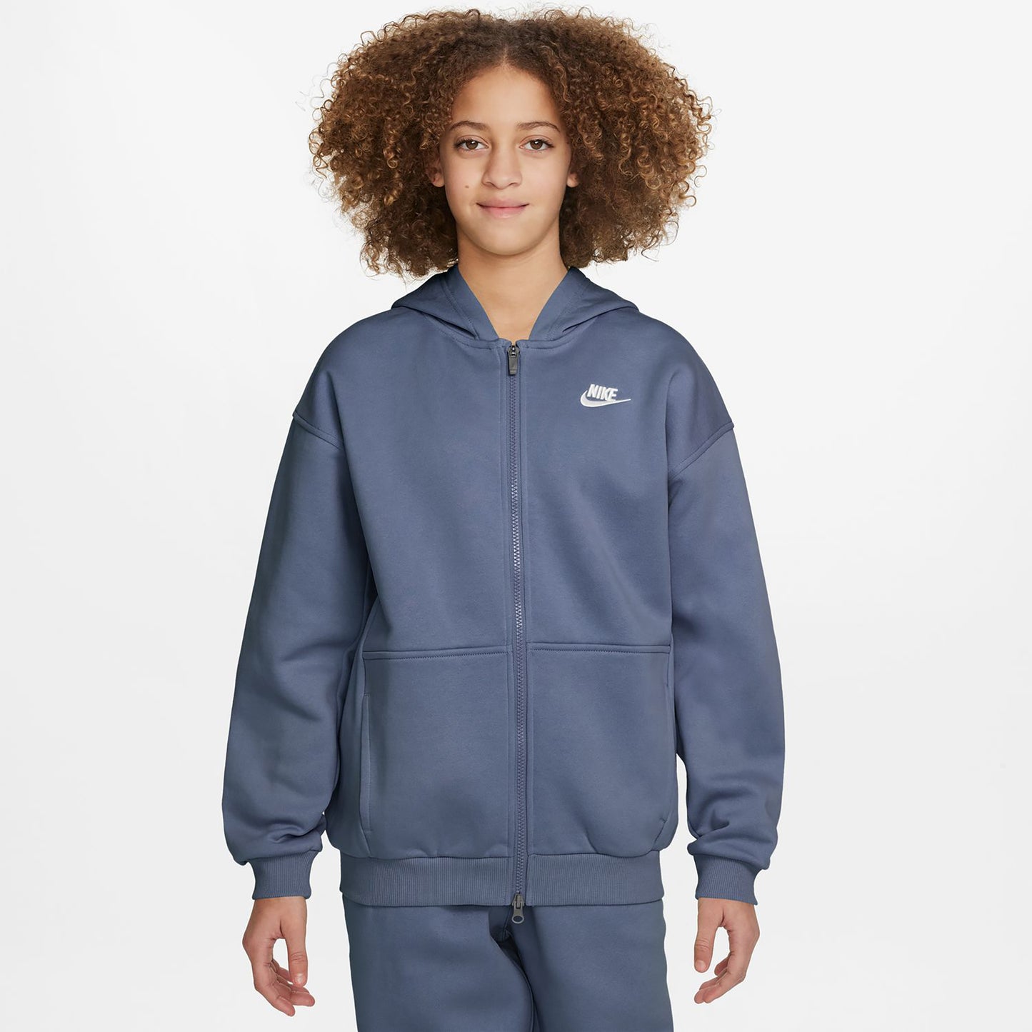 Nike Club Fleece Oversized Crew Tröja Flickor - blågrå, vit