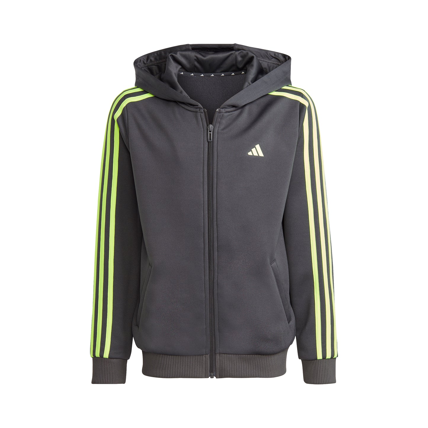 adidas Training ES 3 Stripes Full-Zip Sweat-jacka Barn - mörkgrå, neongrön