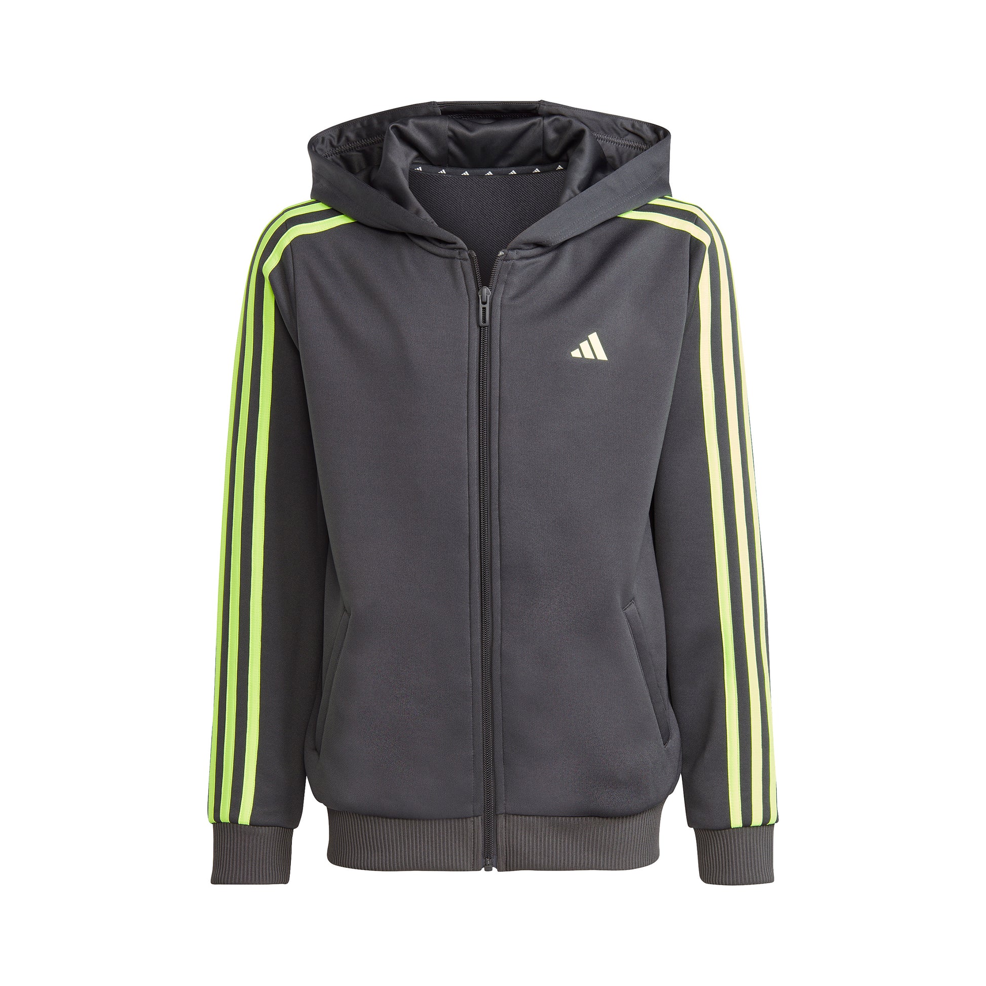 adidas Training ES 3 Stripes Full-Zip Sweat-jacka Barn - mörkgrå, neongrön