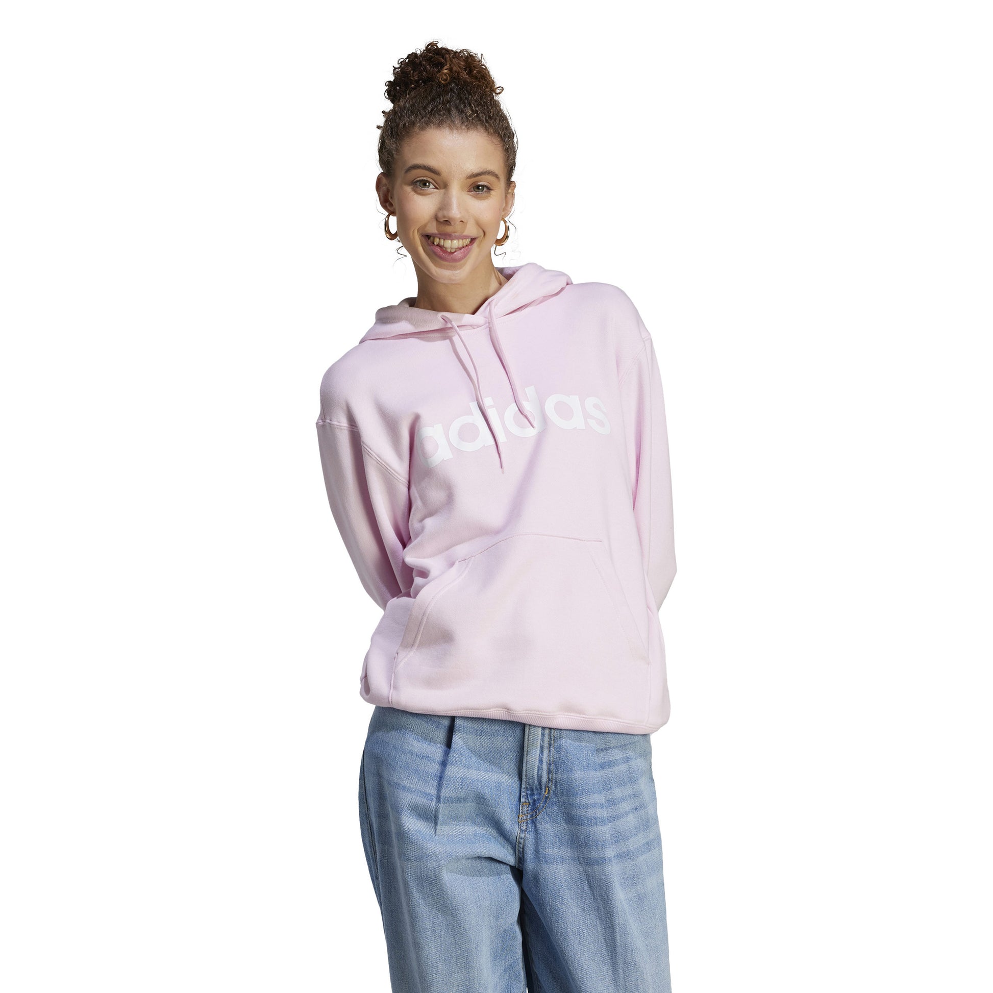 adidas Linear French Terry Huvtröja Damer - rosa, vit