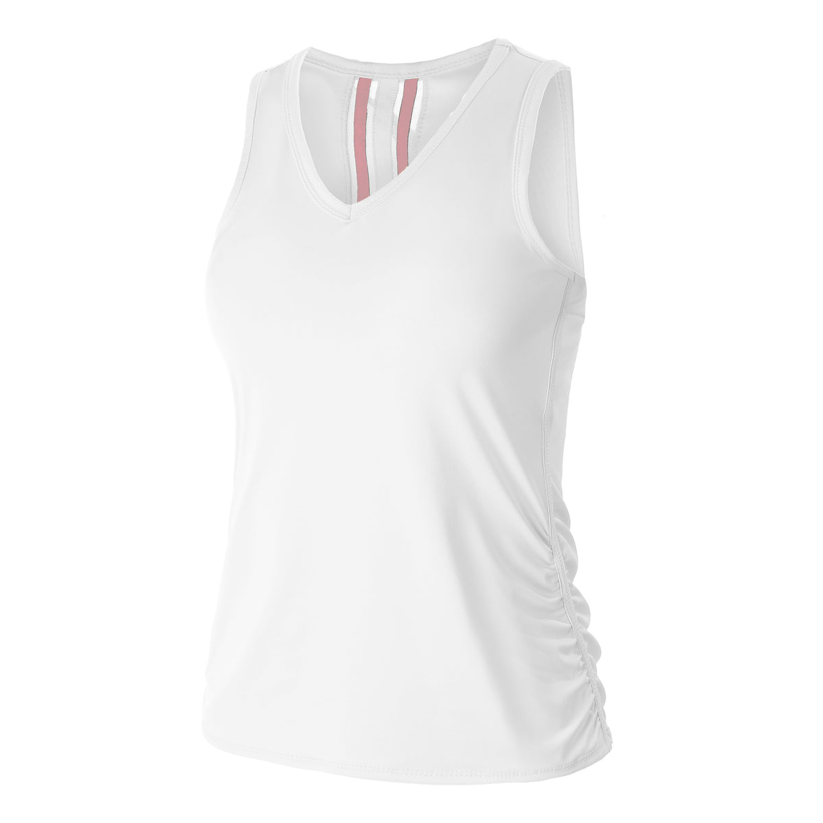 Lucky in Love V-Neck Ruche Linne Damer - vit, pink