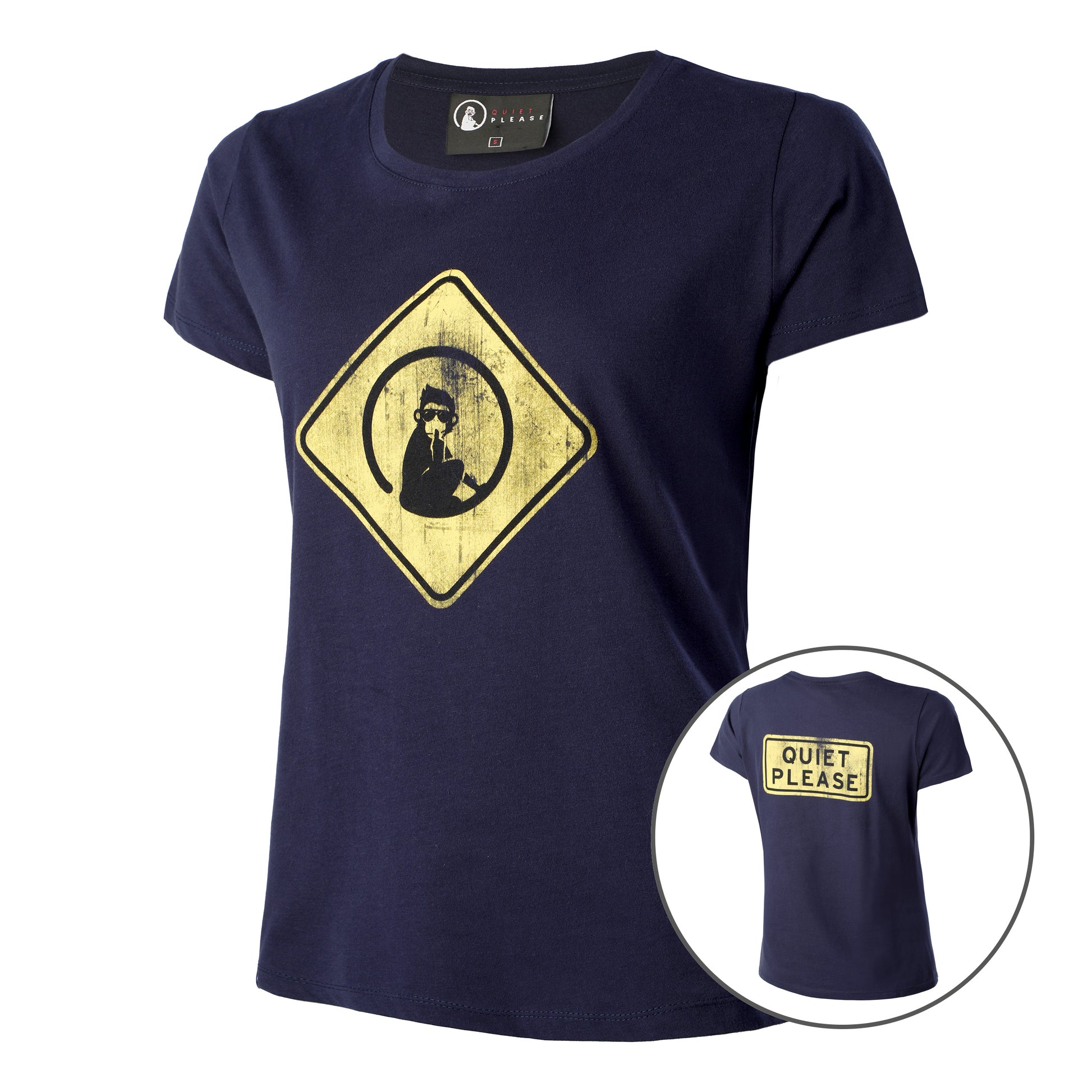 Quiet Please Australia Road Sign T-shirt Damer - mörkblå, gul