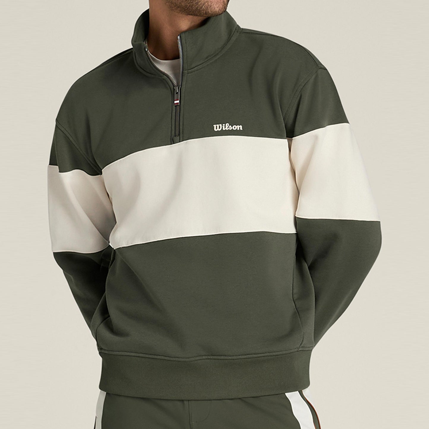 Wilson Playstate French Terry 1/2 Zip Tröja Herrar-mörkgrön, sand