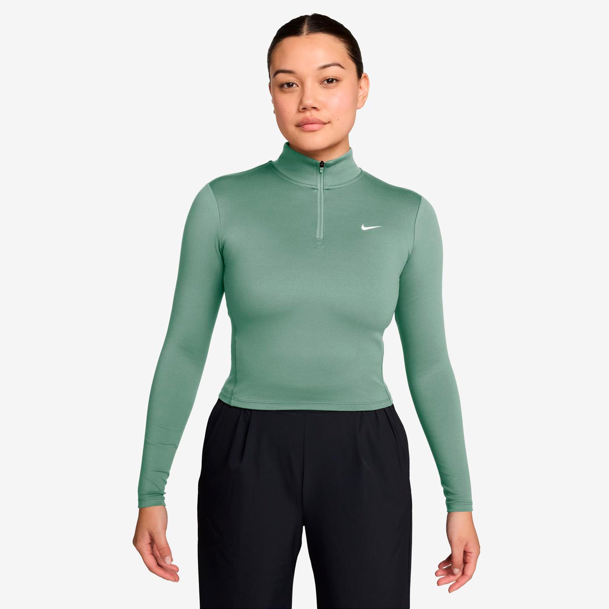 Nike One Dri-Fit Quarter Zip Långärmat Damer - grågrön, vit