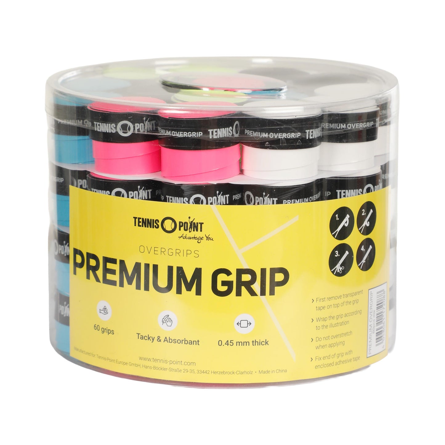 Tennis-Point Premium Grip Tennisöverlinda 60-pack låda - flerfärgad