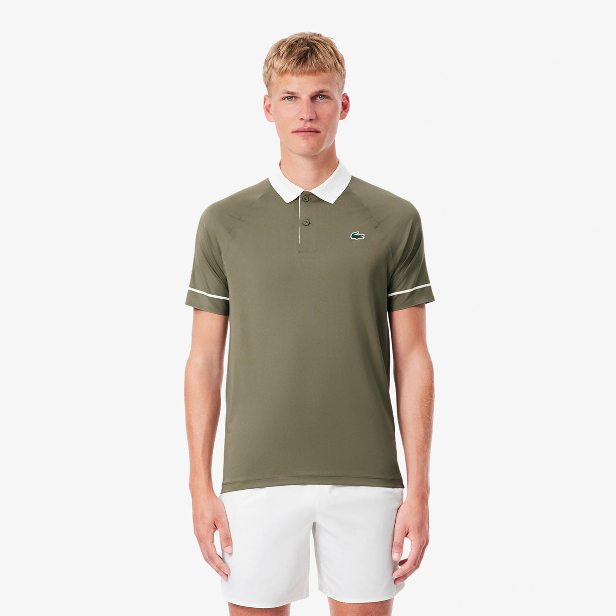 Lacoste Polo Herrar - kaki, vit